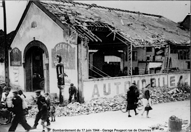 Dégâts occasionnés suite au bombardement de Brou le 17 juin 1944.