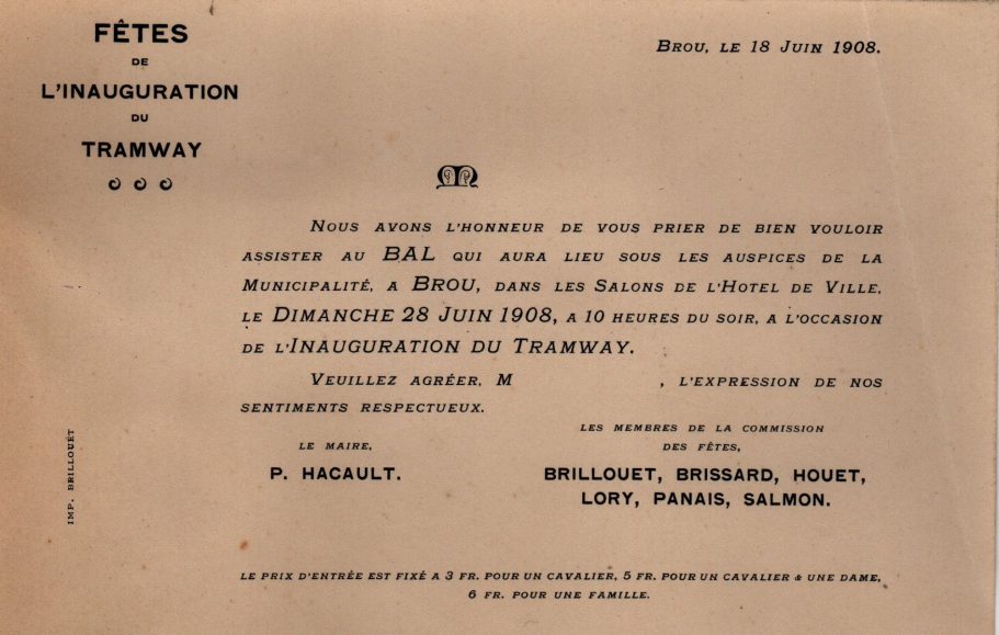 Invitation bal d'inauguration du tramway. Carton d'invitation pour le bal d'inauguration du tramway.