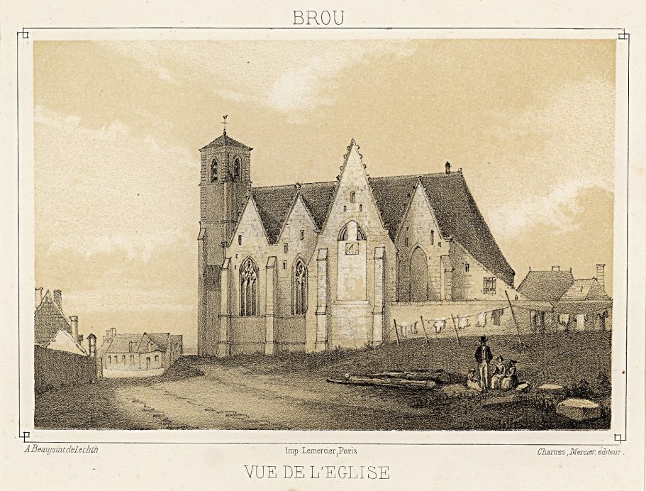 Lithographie de l'église Saint-Lubin de Brou Lithographie de l'église Saint-Lubin de Brou